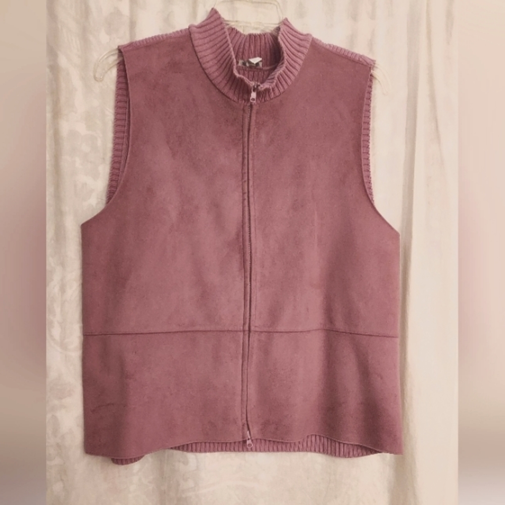 J Jill Pink Suede/Knit Vest Size XL